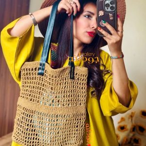 کیف رافیا دسته چرم